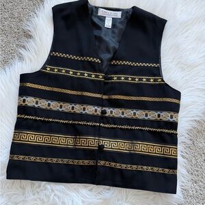 Vintage Karen Scott Black and Gold Star Striped Patterned Vest